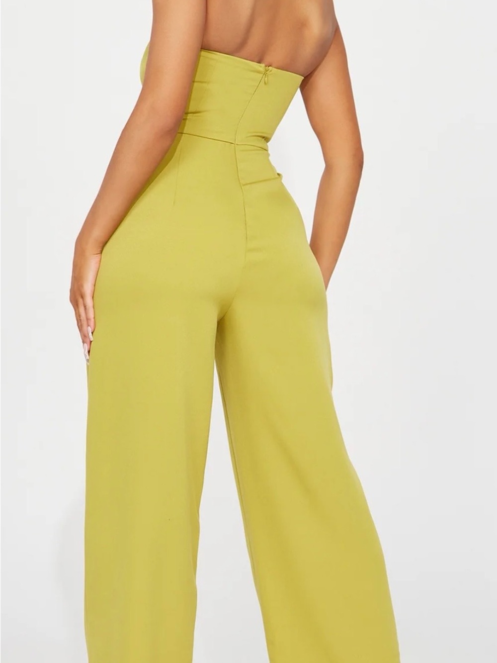 Fashion Nova Chartreuse Strapless Wide-Leg Jumpsuit - Picture 8 of 8